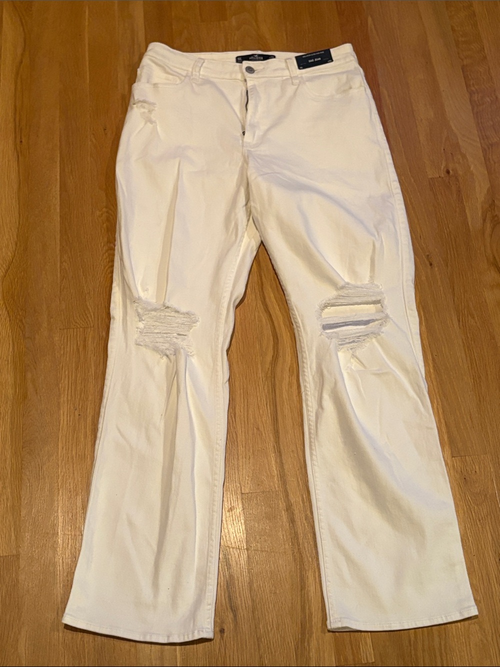 Hollister Women’s White Distressed “Dad” Jeans 14 LONG NWT